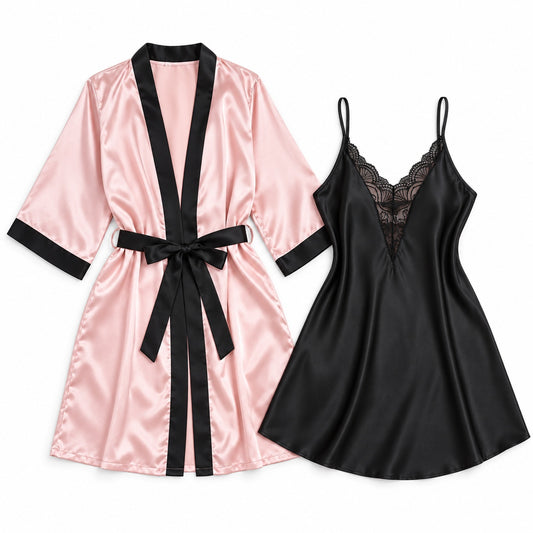 Flesuah Vivienne – 2-teiliges Damen Negligé-Set mit Morgenmantel