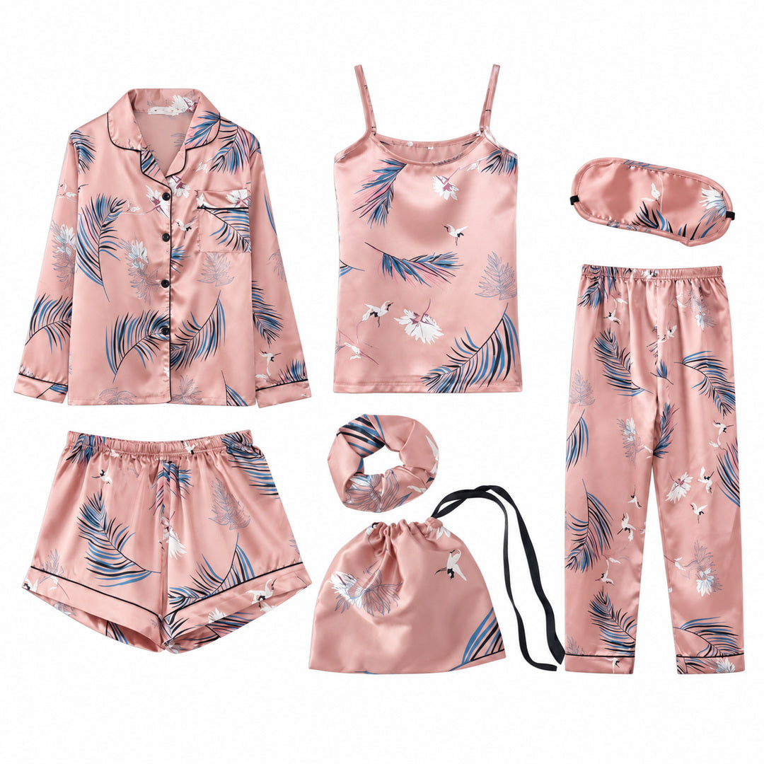 Mavie - 7-teiliges Damen-Pyjama-Set in Satinoptik