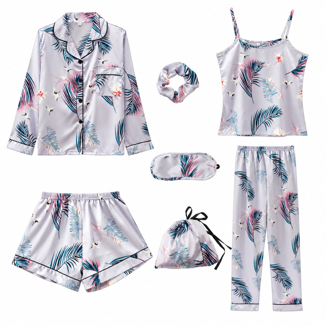 Mavie - 7-teiliges Damen-Pyjama-Set in Satinoptik