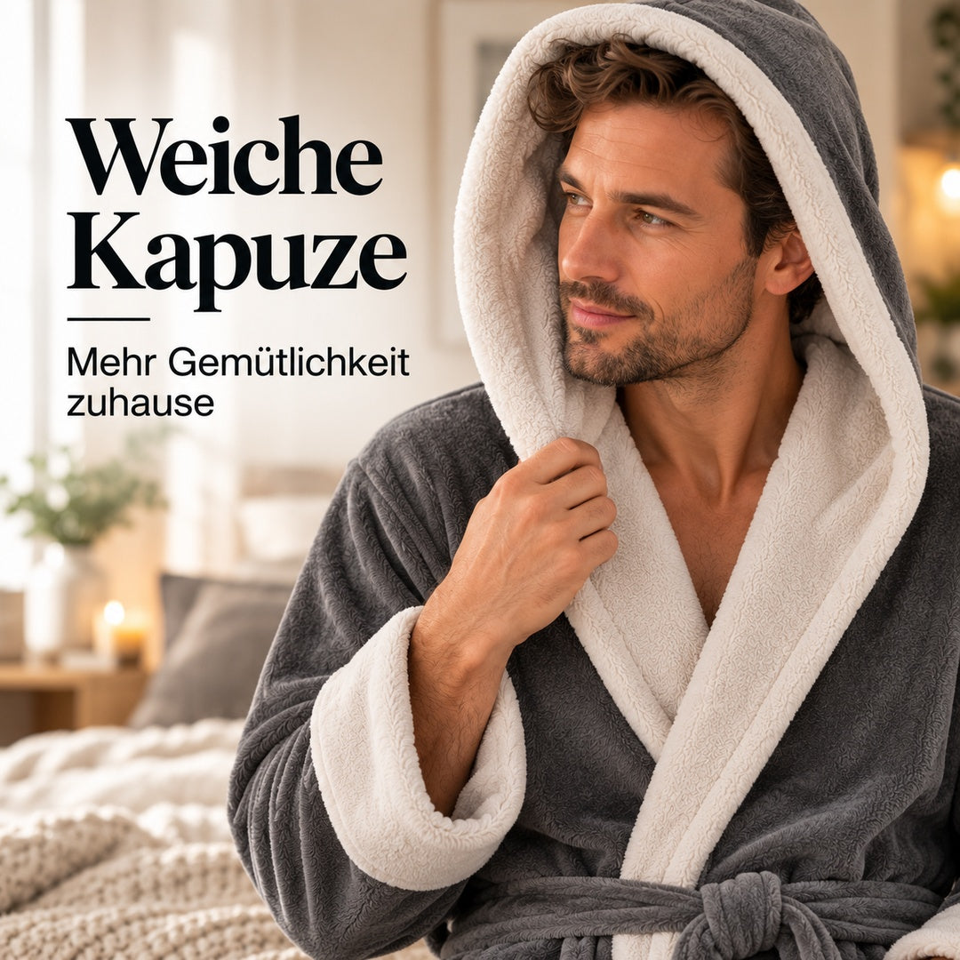 Flesuah Loreno – Warmer Baumwoll-Bademantel für Herren mit Kapuze