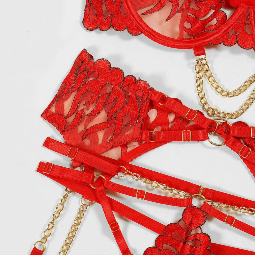 Flesuah Jalina - Lingerie-Set mit Spitze & Kettendetails