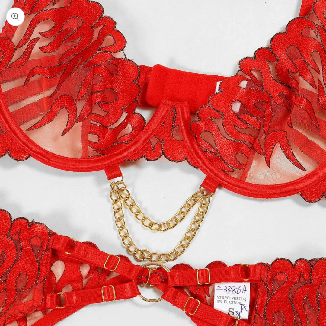 Flesuah Jalina - Lingerie-Set mit Spitze & Kettendetails