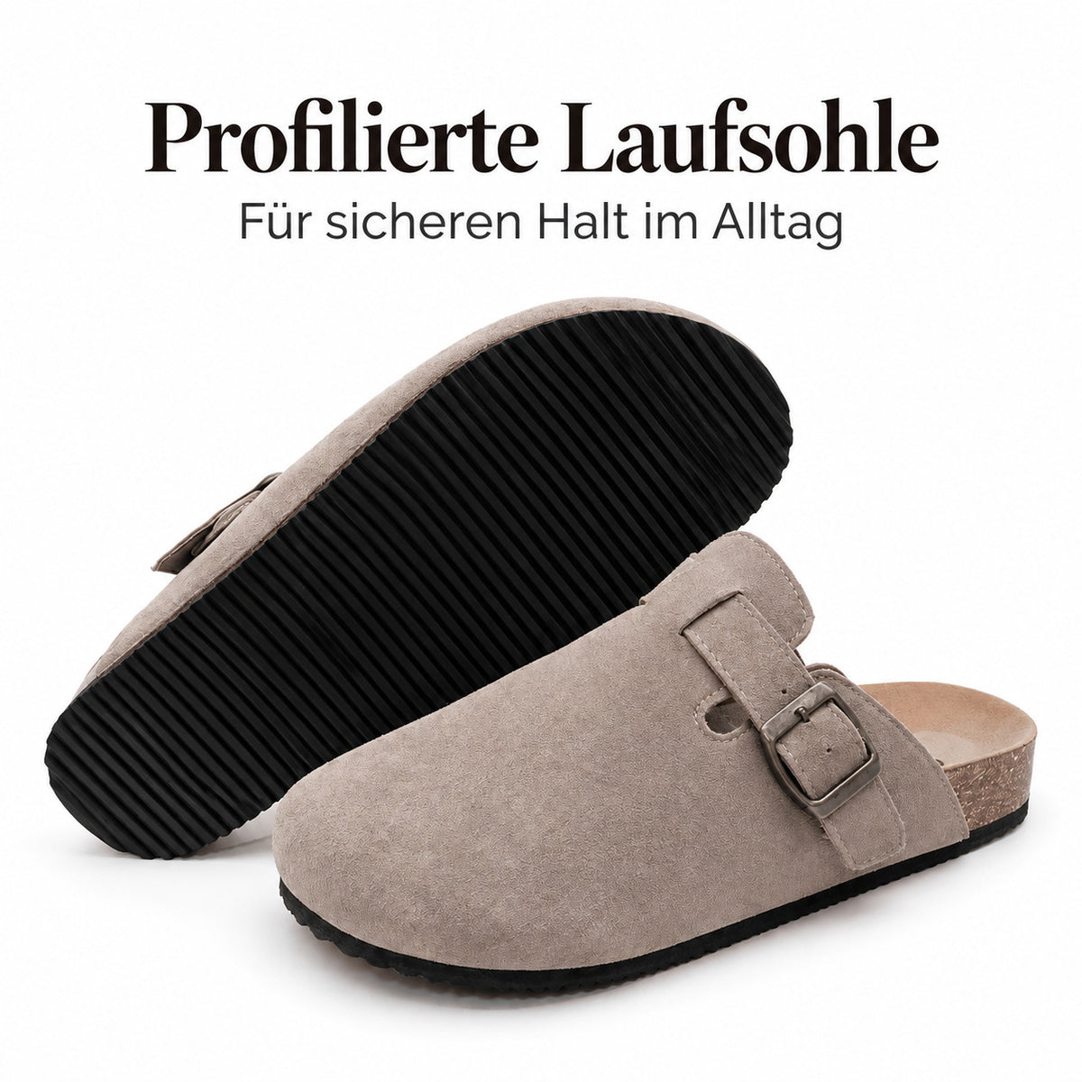 Flesuah Como – Bequeme Pantoffel mit Schnalle & Korkfußbett