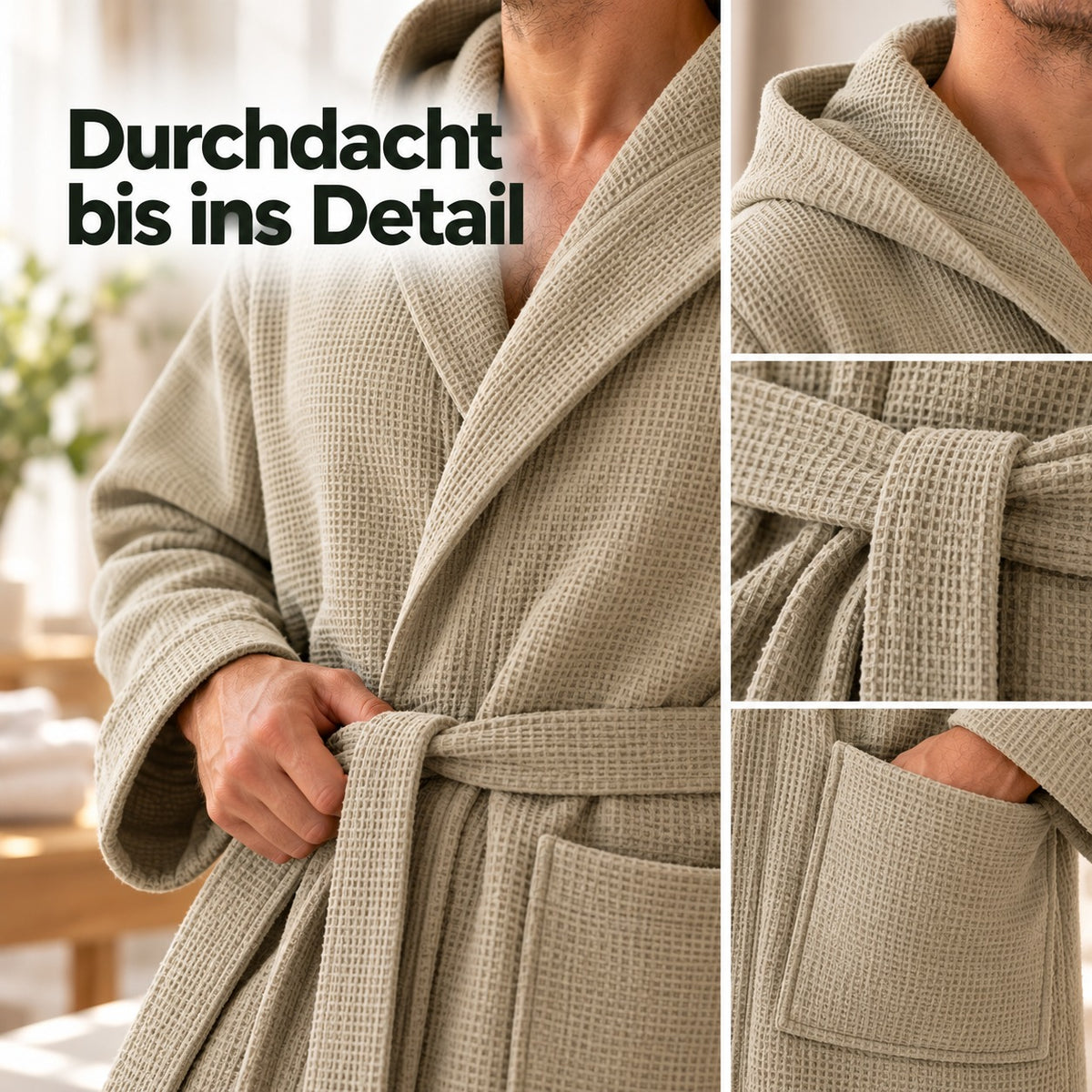 Flesuah Ravello – Herren-Bademantel aus Baumwolle mit Kapuze