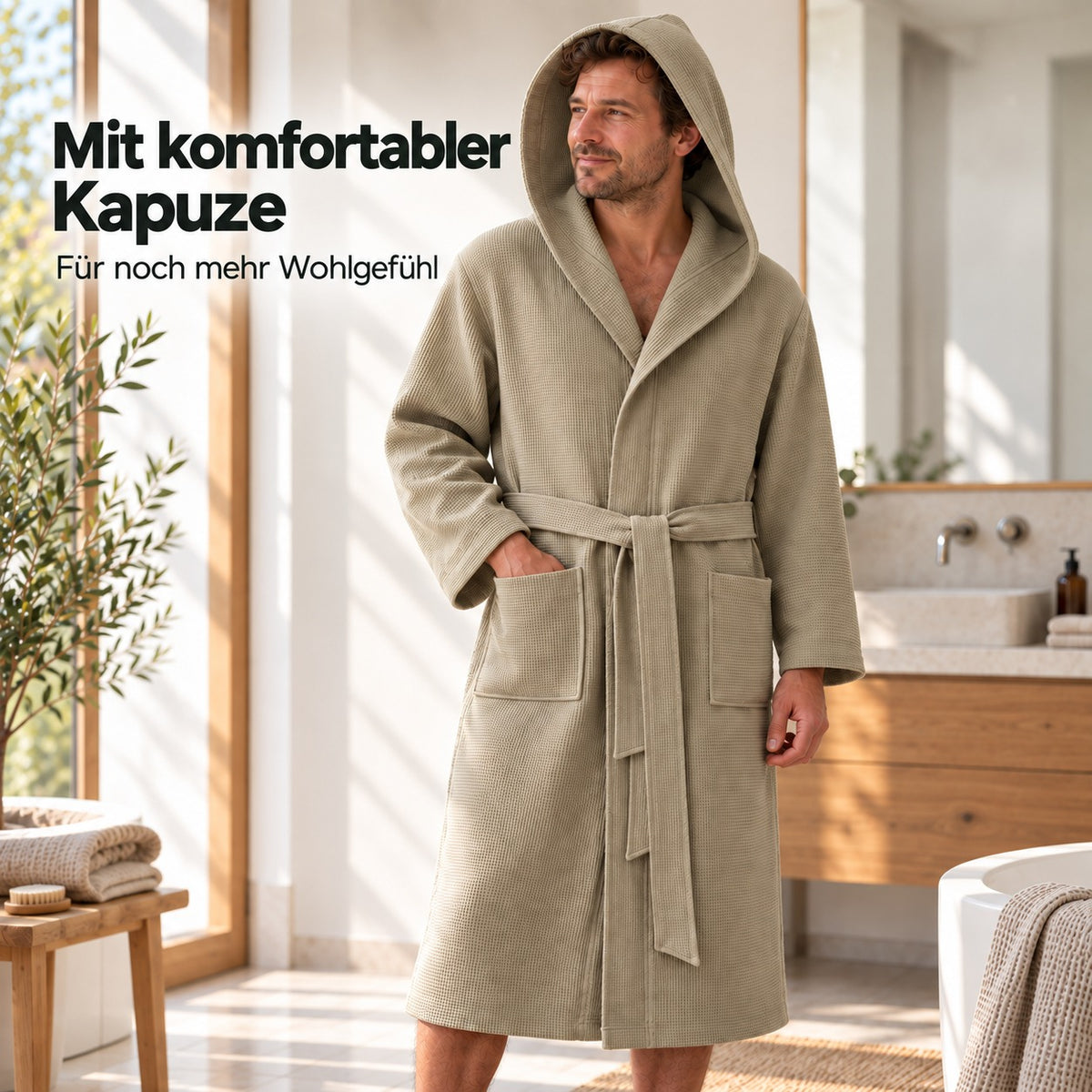Flesuah Ravello – Herren-Bademantel aus Baumwolle mit Kapuze