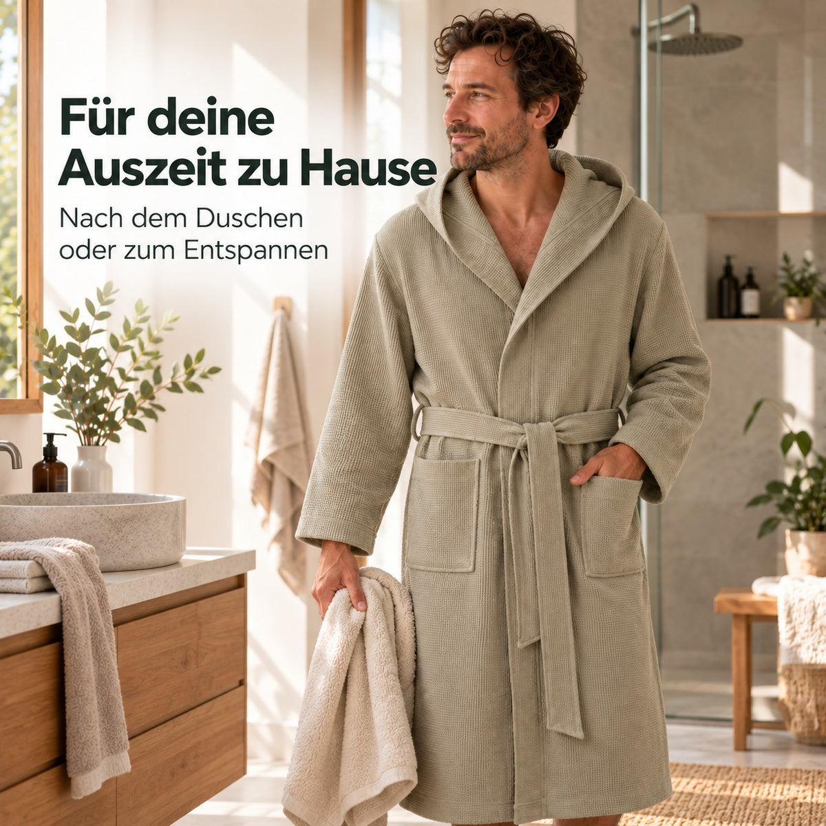 Flesuah Ravello – Herren-Bademantel aus Baumwolle mit Kapuze