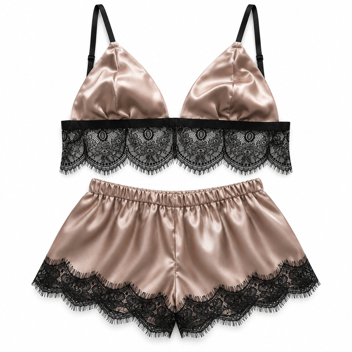 Flesuah Soraya – 2-teiliges Damen Satin-Set mit Spitze