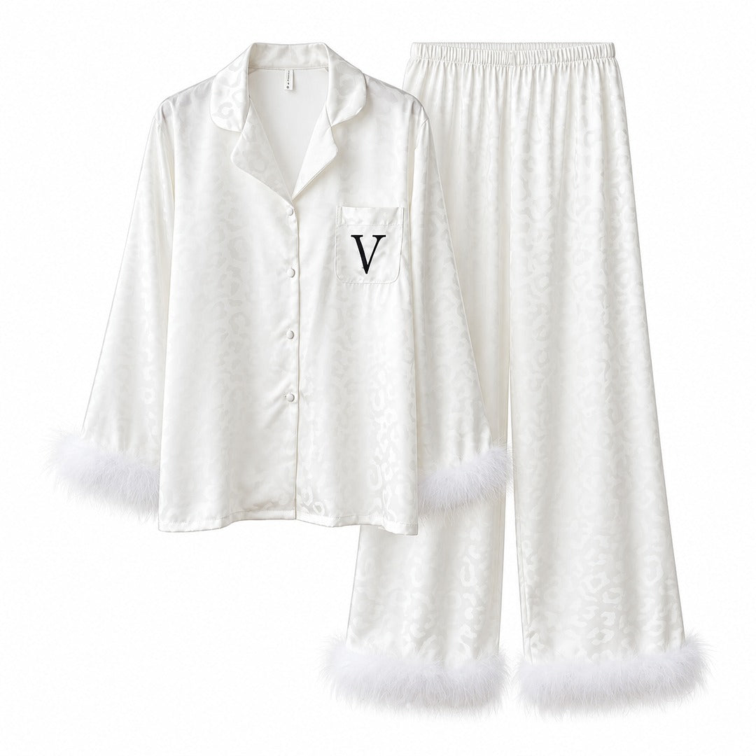 Flesuah Valeria – Damen Pyjama-Set in Satinoptik mit Federdetails