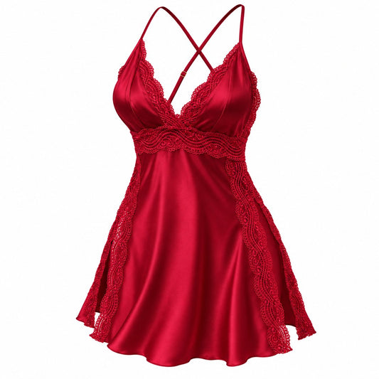 Flesuah Amélie – Damen Nachtkleid in Satinoptik mit Spitzendetails