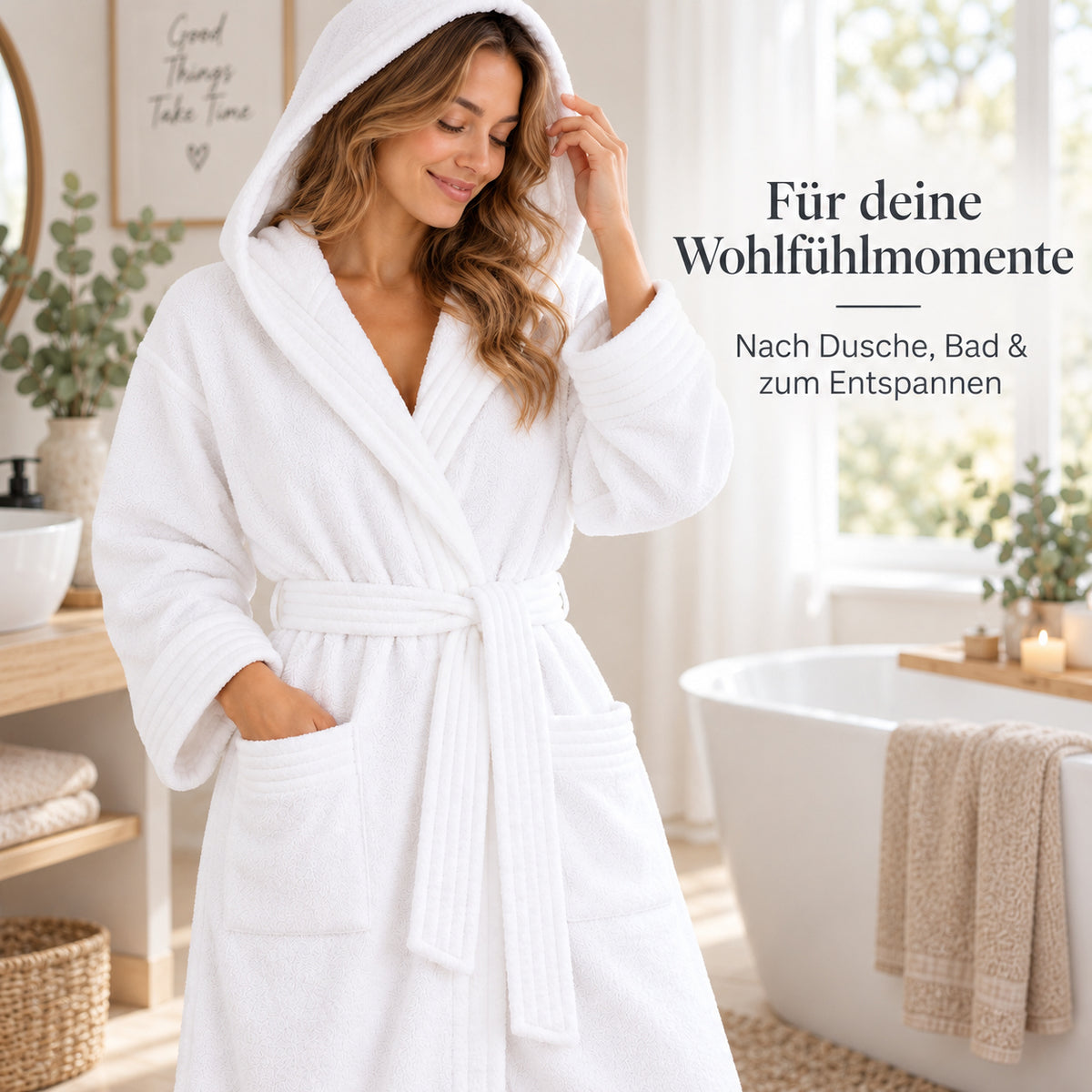 Flesuah Livia – Baumwoll-Bademantel mit Kapuze