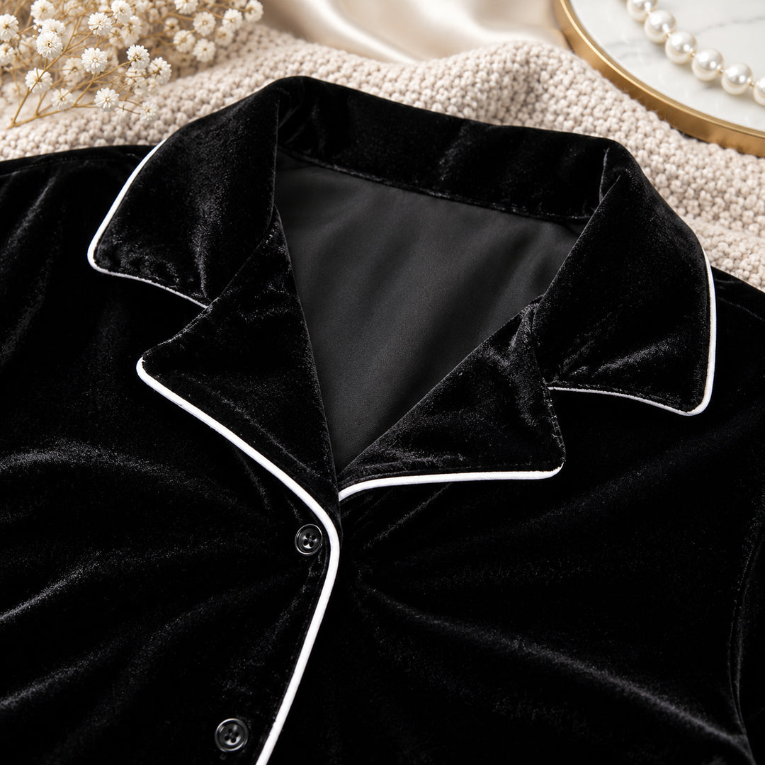 Flesuah Adelie – 2-teiliger Damen-Samtpyjama in Schwarz