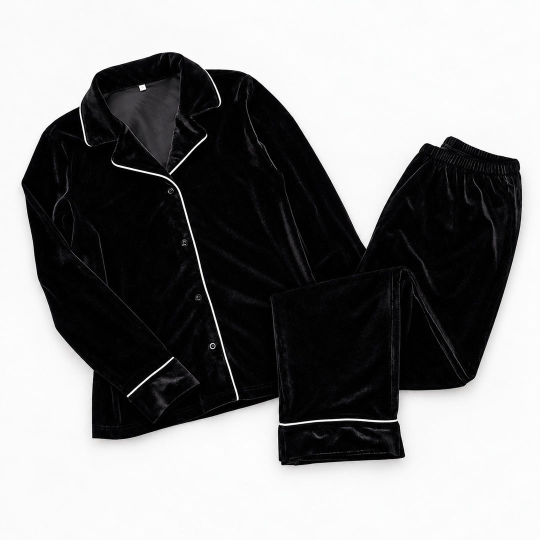 Flesuah Adelie – 2-teiliger Damen-Samtpyjama in Schwarz