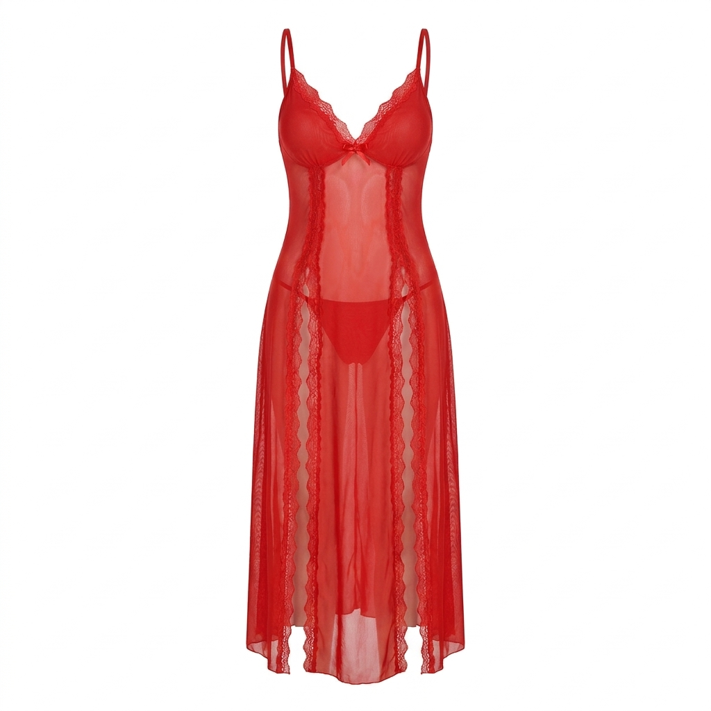 Flesuah Calista – Langes Nachtkleid aus Mesh mit Spitzendetails