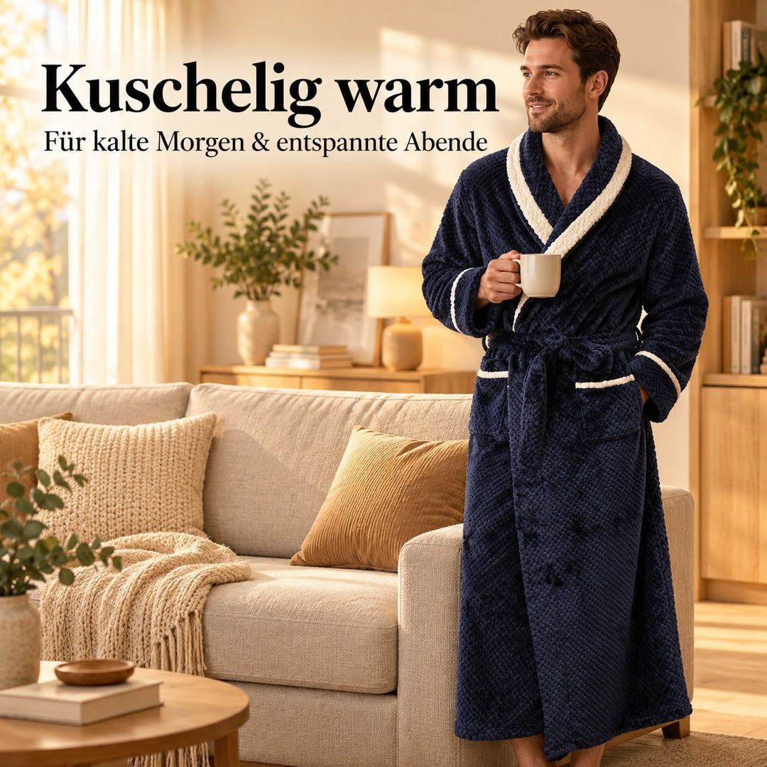 Flesuah Nerio – Kuscheliger Herren-Bademantel mit Kontrastbesatz