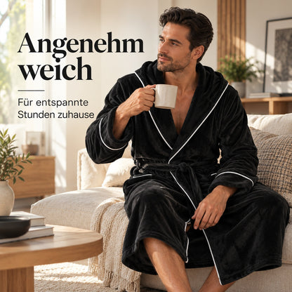 Flesuah Elvano – Herren-Bademantel mit Kapuze & Kontrastdetails
