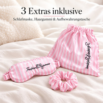 Flesuah Viktoria - 4-teiliges Damen Pyjama-Set in Satinoptik + Extras inklusive