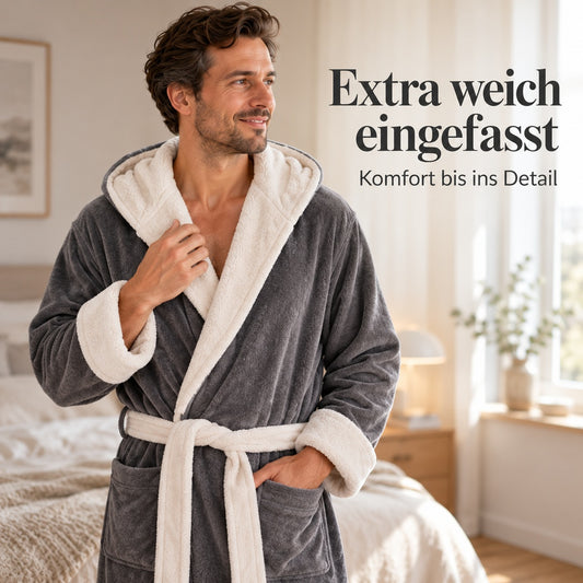 Flesuah Loreno – Warmer Baumwoll-Bademantel für Herren mit Kapuze