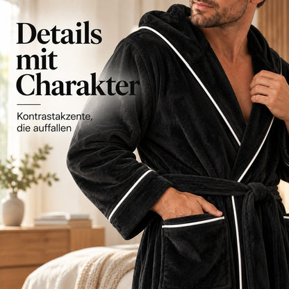 Flesuah Elvano – Herren-Bademantel mit Kapuze & Kontrastdetails
