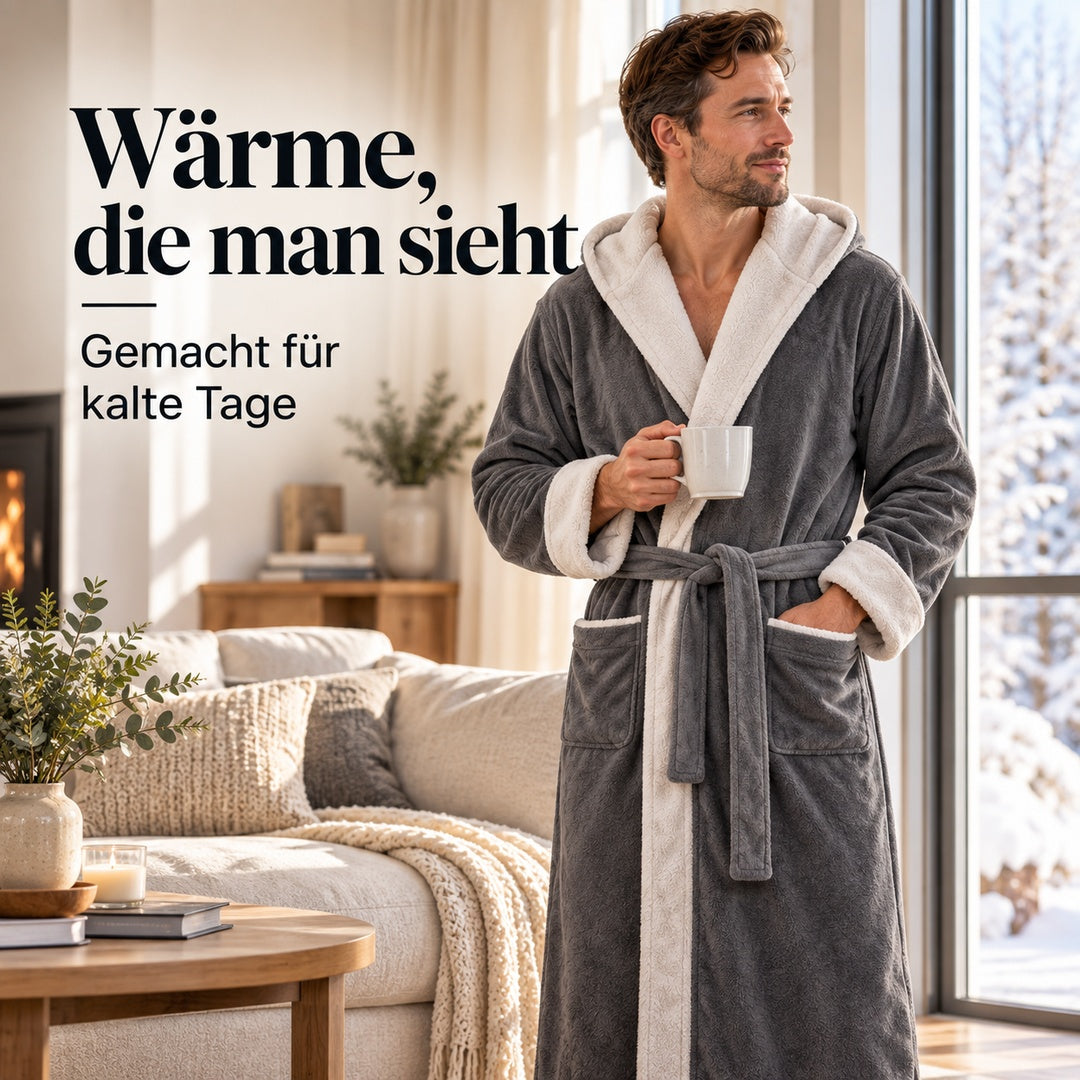 Flesuah Loreno – Warmer Baumwoll-Bademantel für Herren mit Kapuze