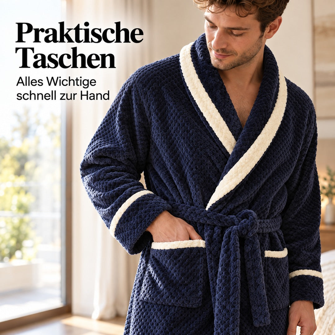 Flesuah Nerio – Kuscheliger Herren-Bademantel mit Kontrastbesatz