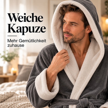 Flesuah Loreno – Warmer Baumwoll-Bademantel für Herren mit Kapuze