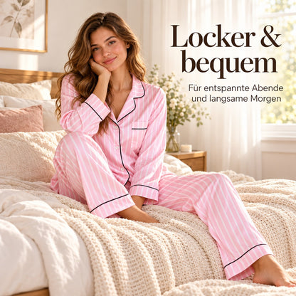 Flesuah Viktoria - 4-teiliges Damen Pyjama-Set in Satinoptik + Extras inklusive