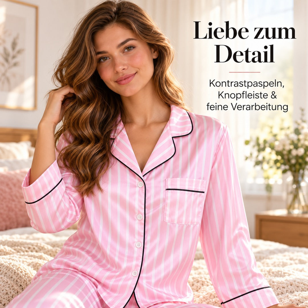 Flesuah Viktoria - 4-teiliges Damen Pyjama-Set in Satinoptik + Extras inklusive