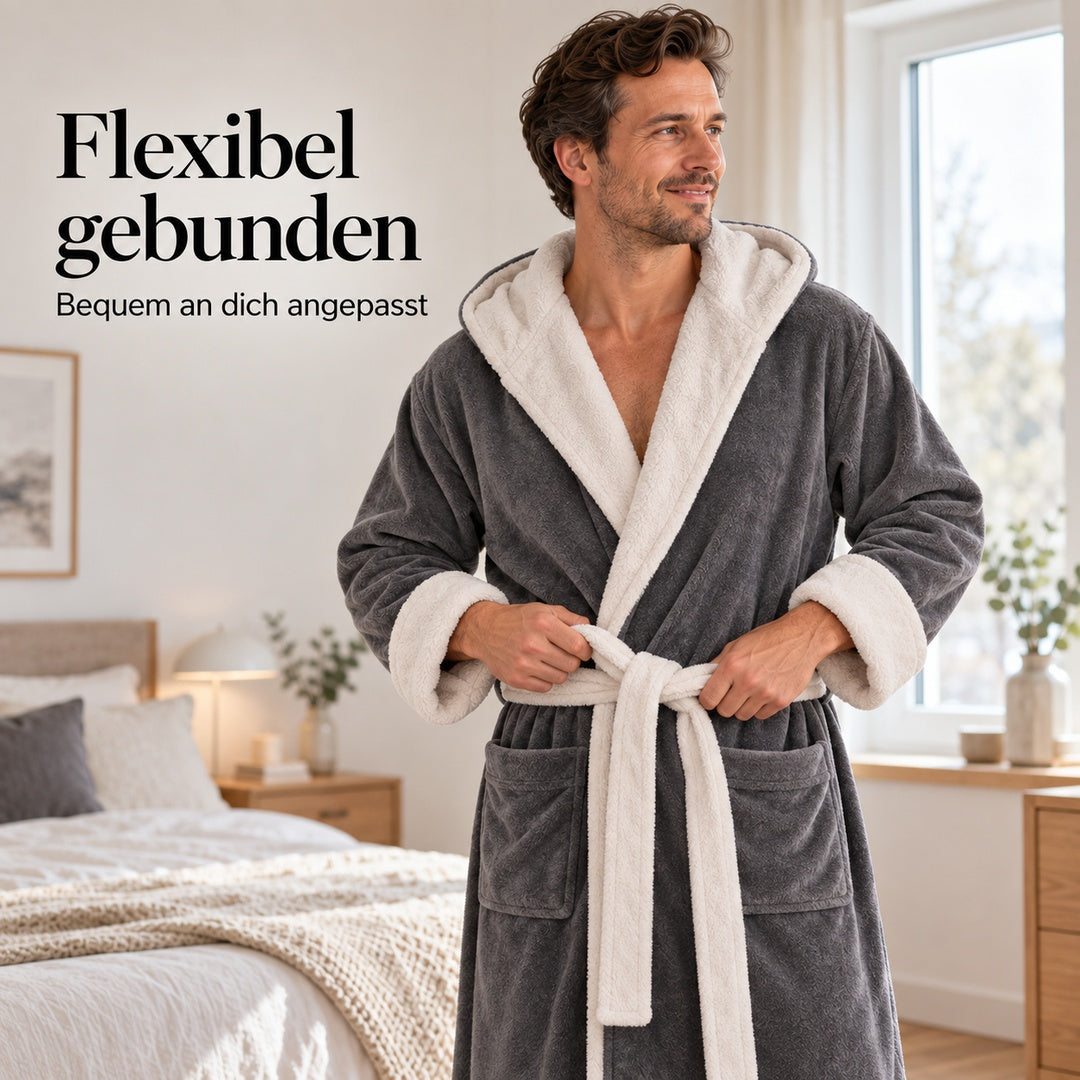 Flesuah Loreno – Warmer Baumwoll-Bademantel für Herren mit Kapuze