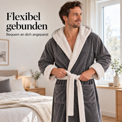 Flesuah Loreno – Warmer Baumwoll-Bademantel für Herren mit Kapuze