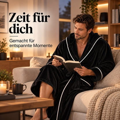 Flesuah Elvano – Herren-Bademantel mit Kapuze & Kontrastdetails