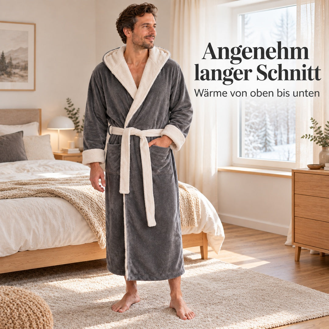 Flesuah Loreno – Warmer Baumwoll-Bademantel für Herren mit Kapuze