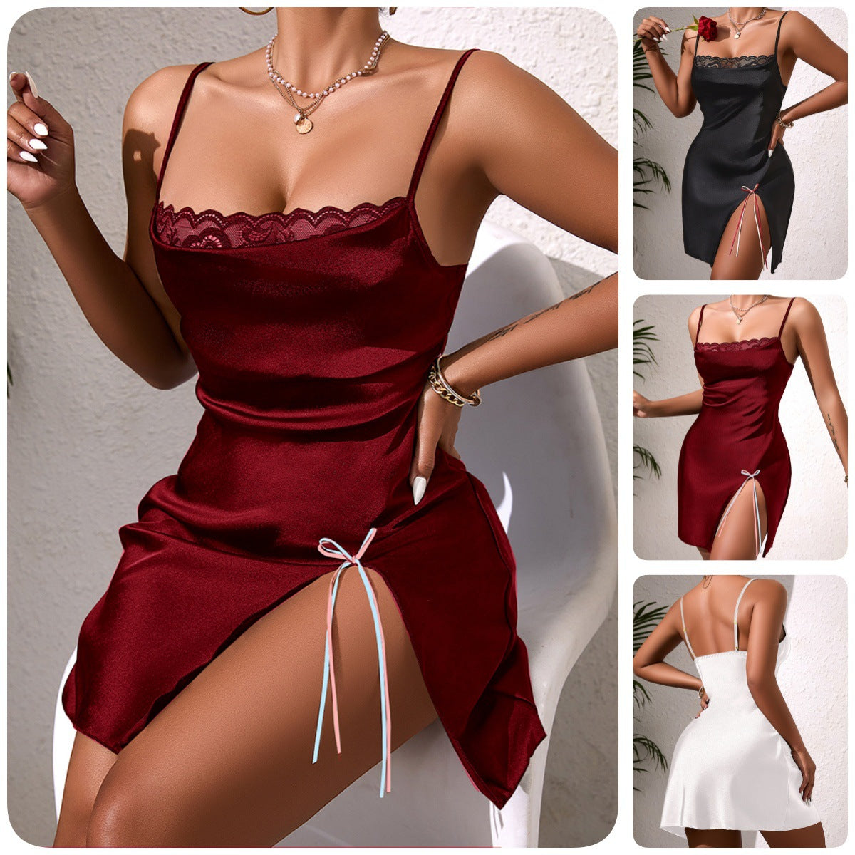 Liana – Damen-Nachtkleid mit Spitze & Beinschlitz
