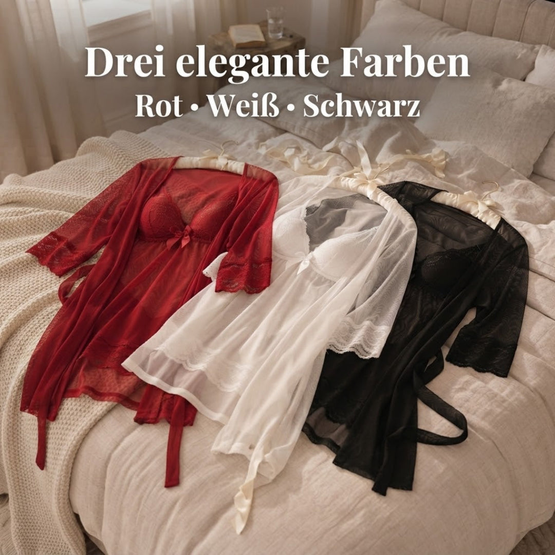 Célina – Damen-Negligé-Set mit Spitze & Morgenmantel