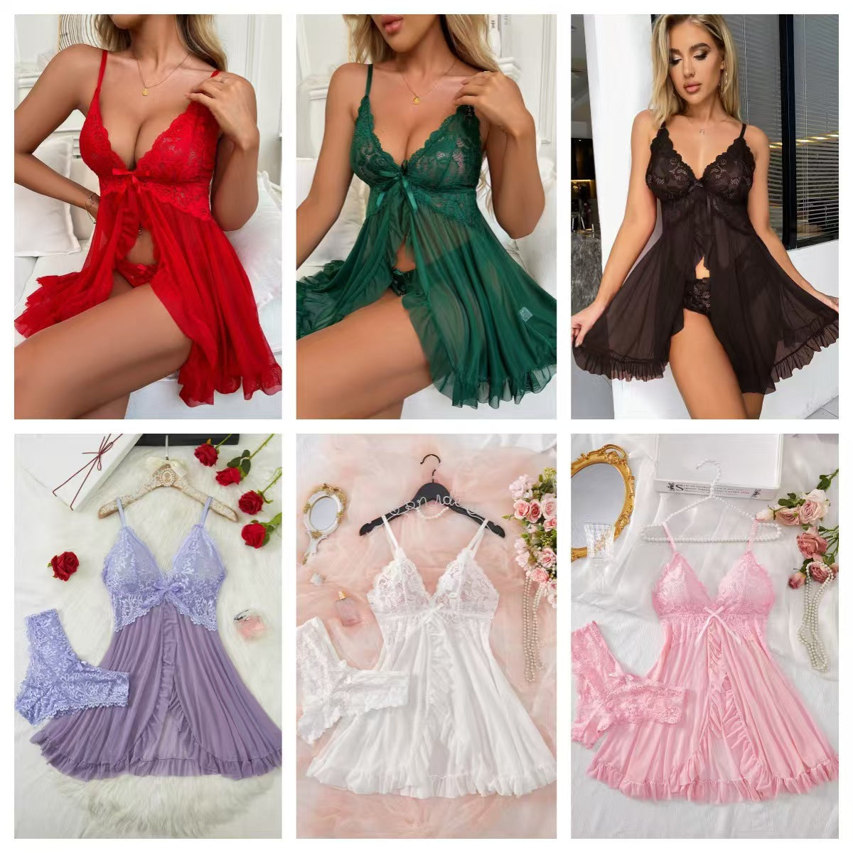 Estelle – 2-teiliges Damen-Babydoll-Set mit Spitze