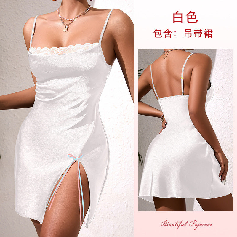 Liana – Damen-Nachtkleid mit Spitze & Beinschlitz