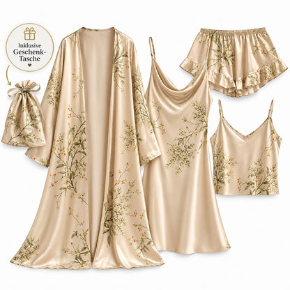 Flesuah Aurelia – 4-teiliges Satinoptik-Pyjama-Set + Tasche geschenkt