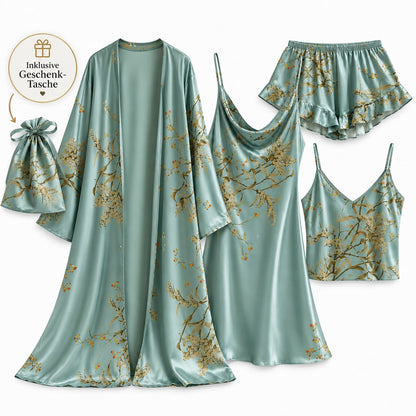 Flesuah Aurelia – 4-teiliges Satinoptik-Pyjama-Set + Tasche geschenkt