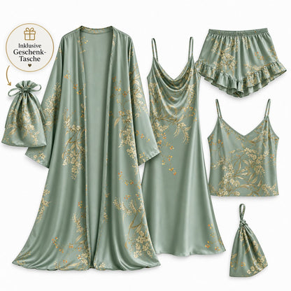 Flesuah Aurelia – 4-teiliges Satinoptik-Pyjama-Set + Tasche geschenkt