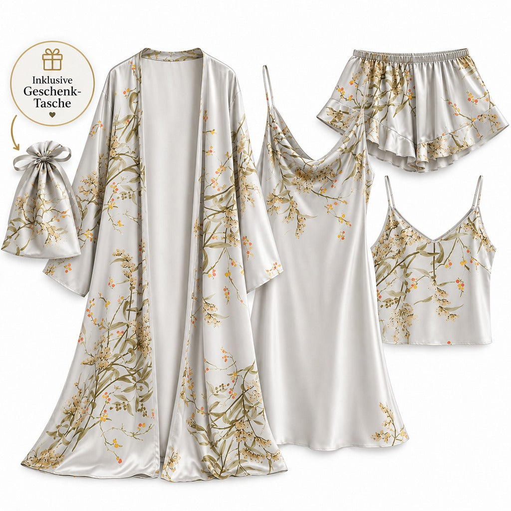 Flesuah Aurelia – 4-teiliges Satinoptik-Pyjama-Set + Tasche geschenkt