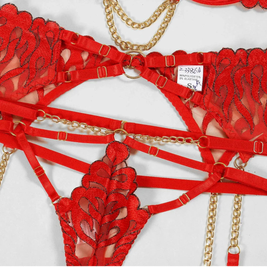 Flesuah Jalina - Lingerie-Set mit Spitze & Kettendetails