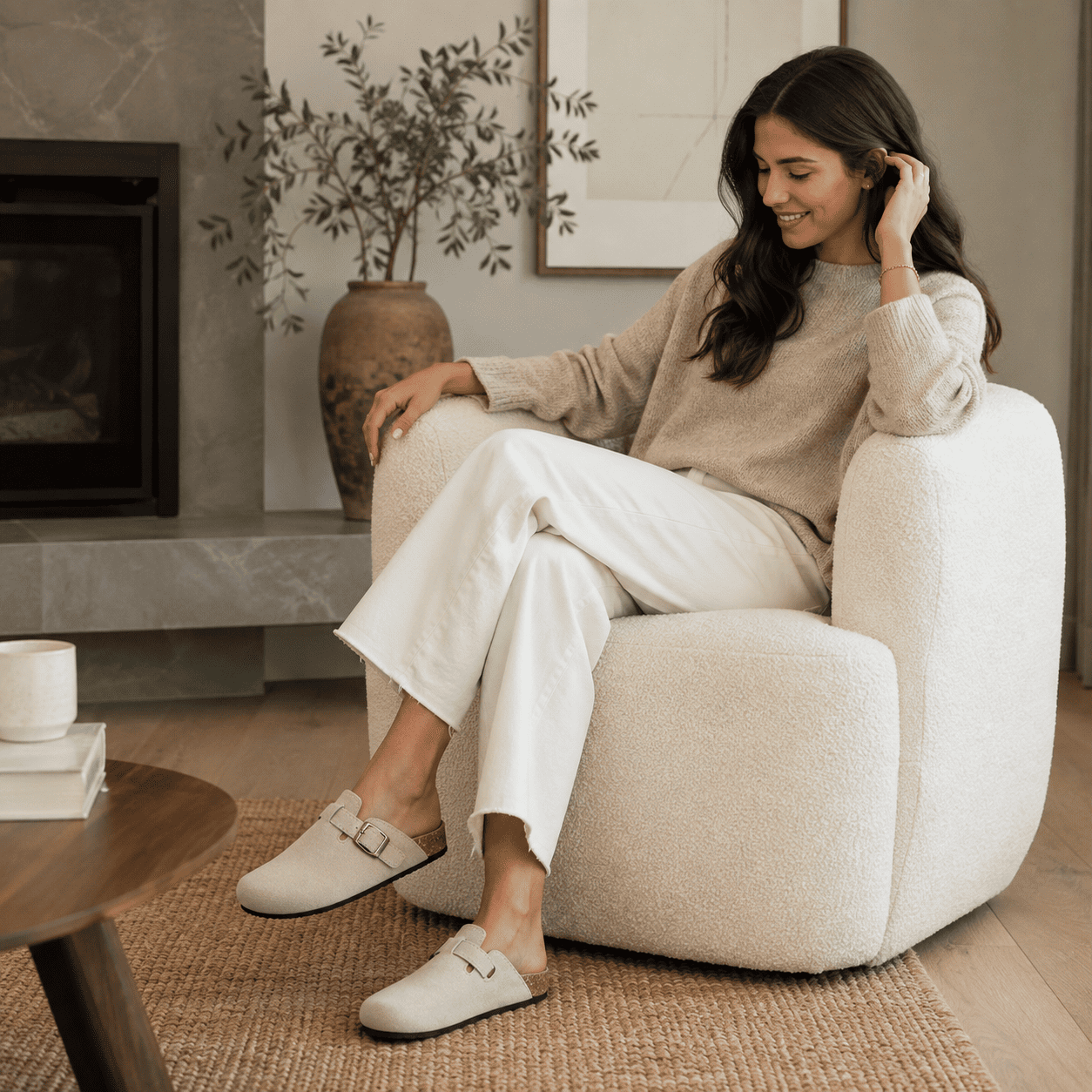 Flesuah Como – Bequeme Pantoffel mit Schnalle & Korkfußbett