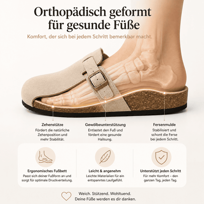Flesuah Como – Bequeme Pantoffel mit Schnalle & Korkfußbett