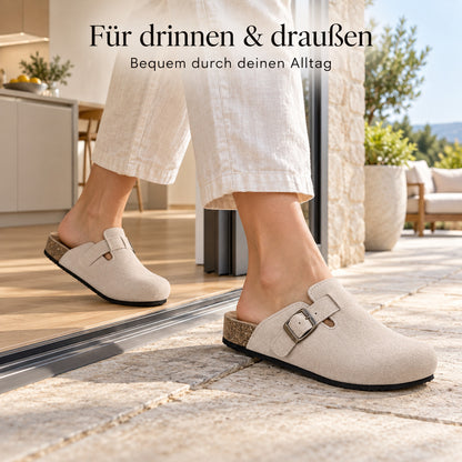 Flesuah Como – Bequeme Pantoffel mit Schnalle & Korkfußbett