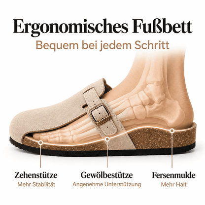 Flesuah Como – Bequeme Pantoffel mit Schnalle & Korkfußbett
