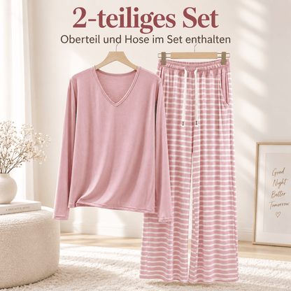 Flesuah Nera – Damen Pyjama-Set aus Modal mit V-Ausschnitt & weiter Streifenhose