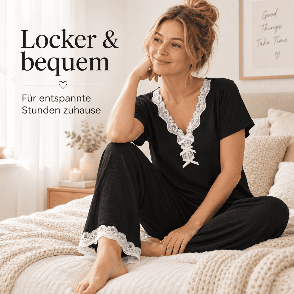 Flesuah Elora – 3-teiliges Damen Pyjama-Set aus Modal mit Spitzendetails