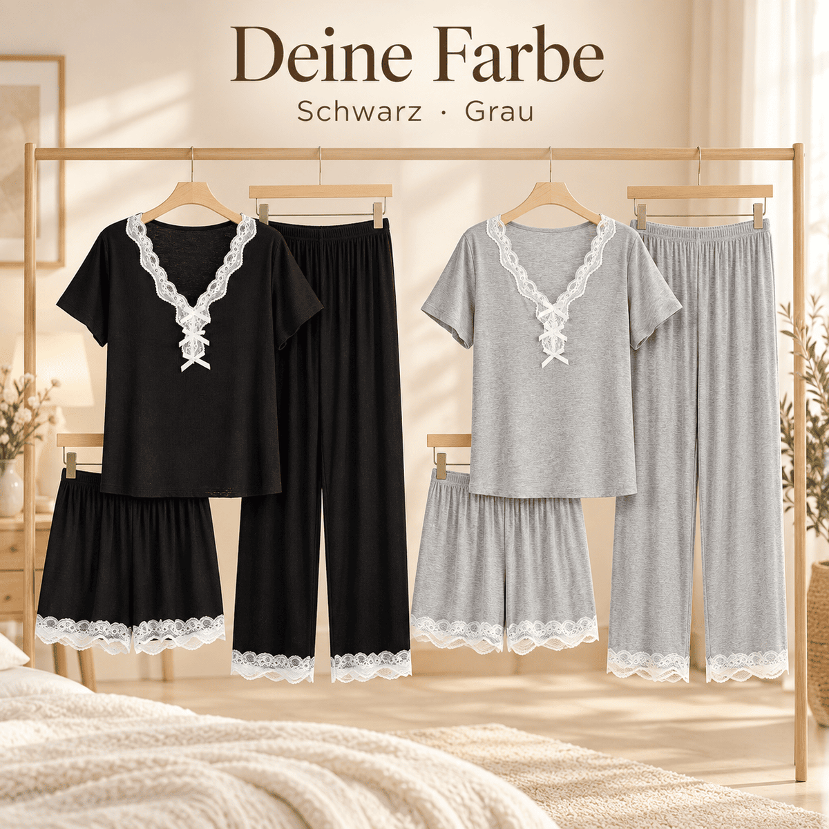 Flesuah Elora – 3-teiliges Damen Pyjama-Set aus Modal mit Spitzendetails