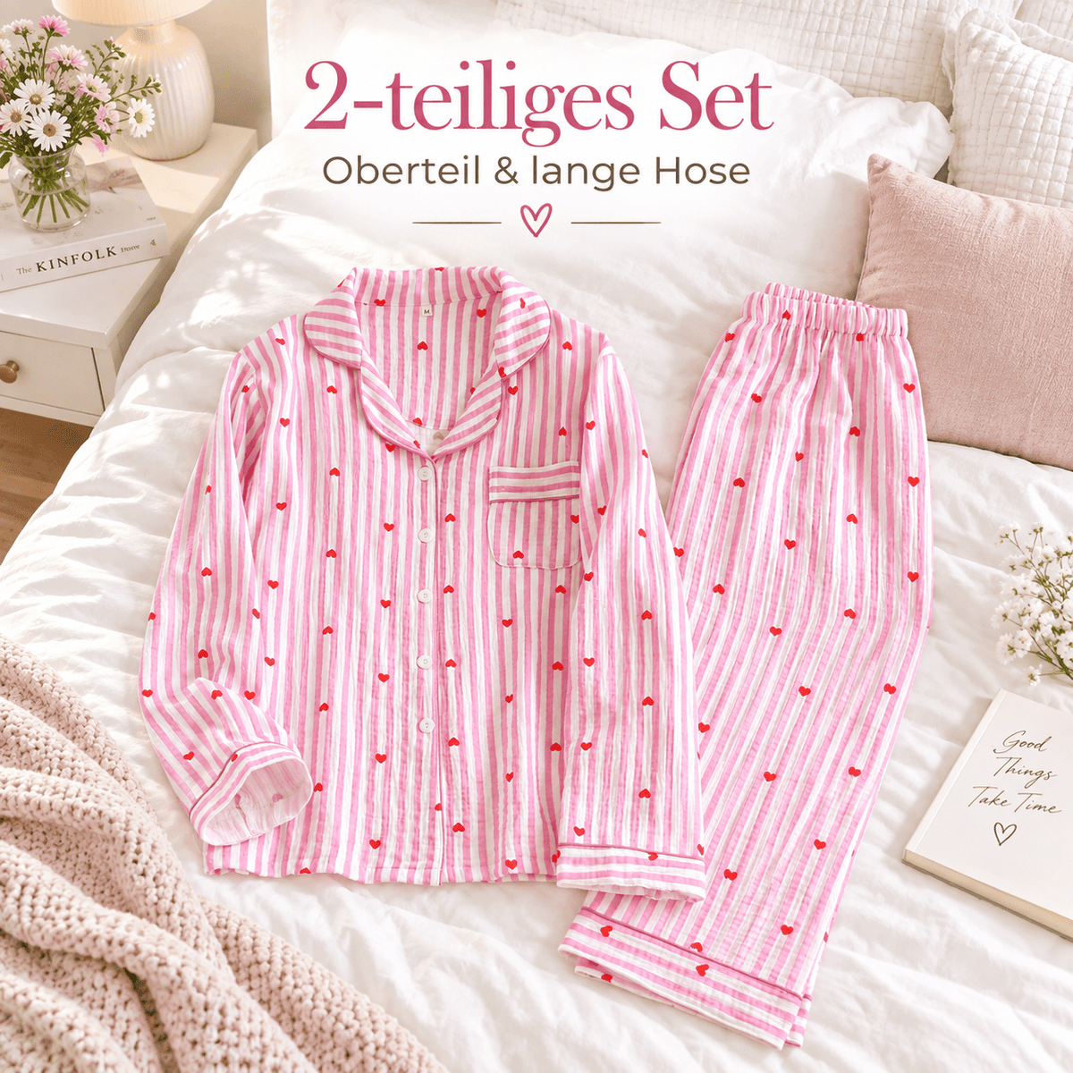 Flesuah Colette – Klassischer Damen-Pyjama mit Herzprint