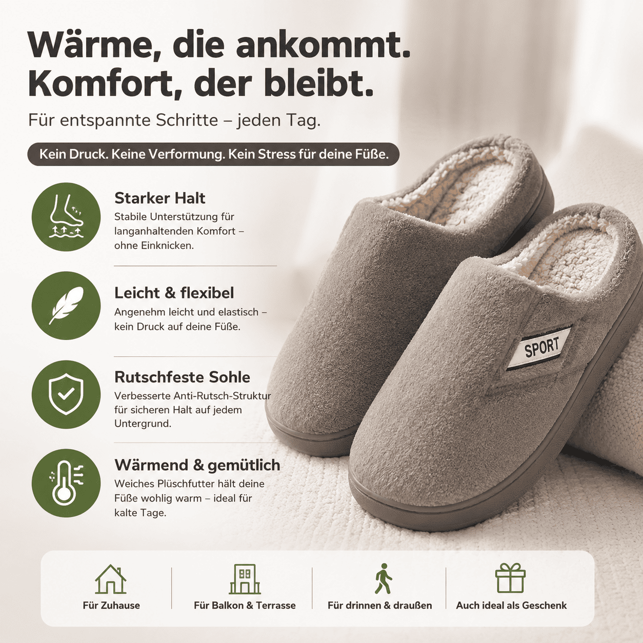 Flesuah Maison Max - Atmungsaktive Slippers mit Komfortsohle
