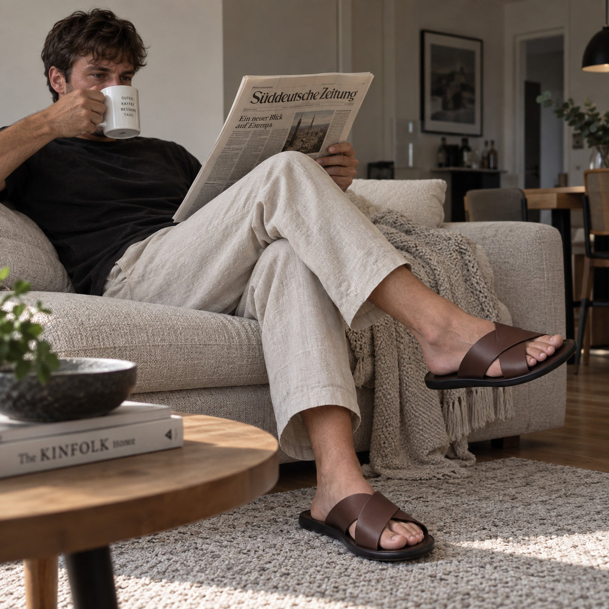 Flesuah Maison Slide - Herren-Slipper aus Rindsleder